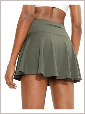 Pleated Tennis Skirt with 4 Pockets Built-in Short Liner High Waist
